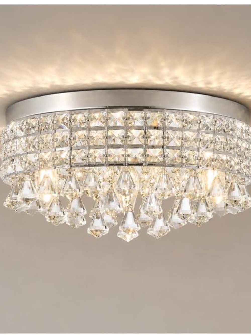 Chrome Crystal Flush Ceiling Light: Modern Dome Bedroom Bathroom Chandelier.